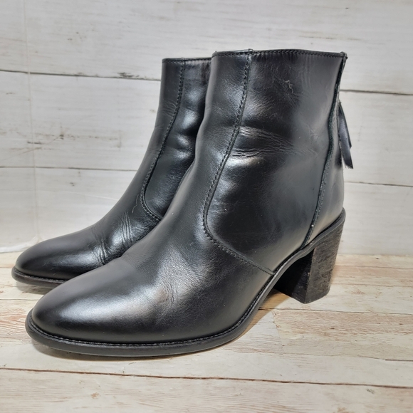 Madewell  Womens Leather Booties Ankle Boots Heels Back Zip B2061 Black Sz 7.5 - Picture 12 of 14
